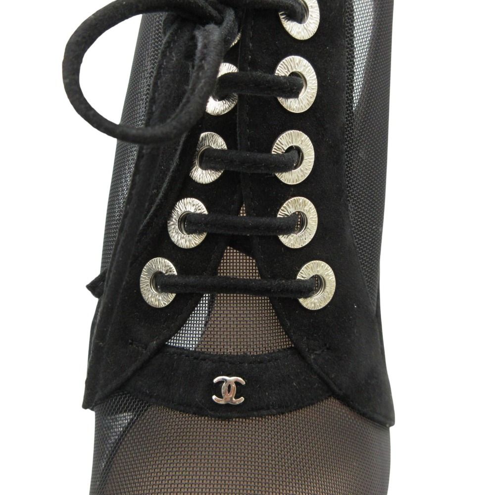 Chanel Sandals CC Logo Mesh Sling Back High Heels Shoes Mules Black 34 2 1 — view 7