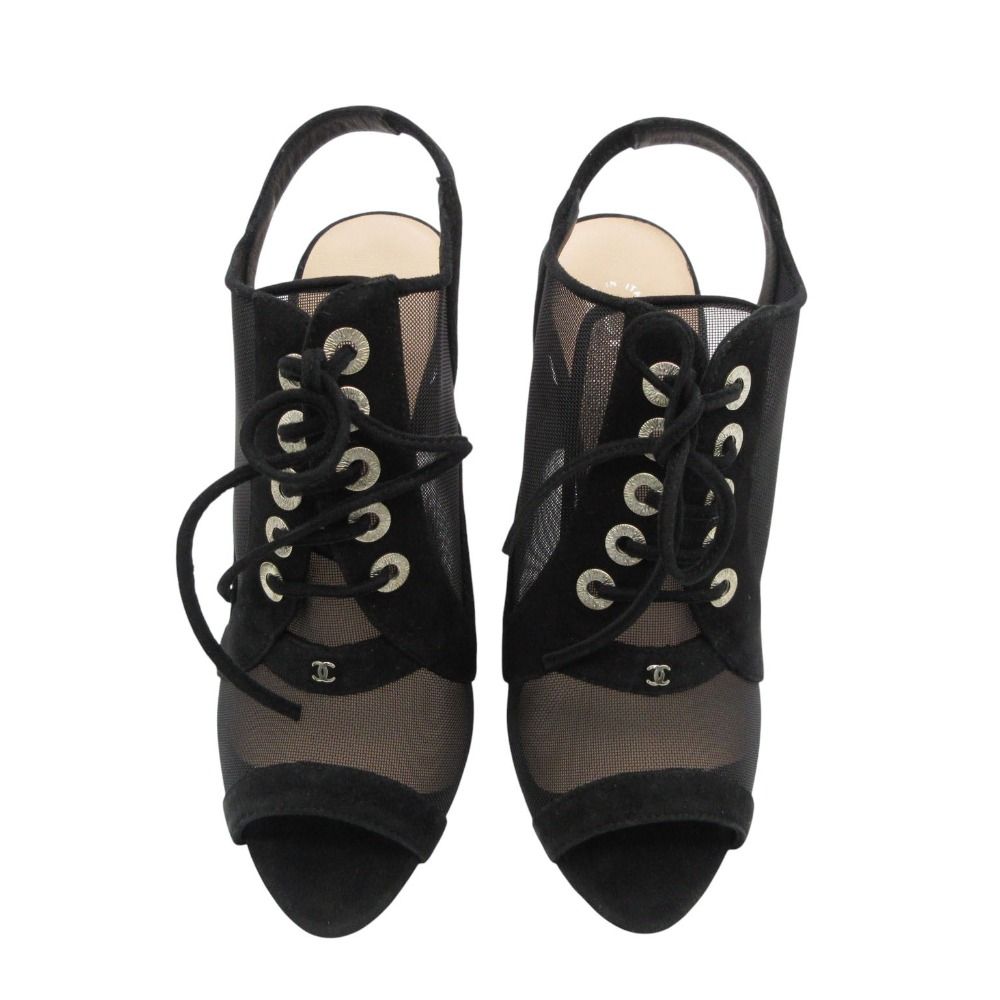 Chanel Sandals CC Logo Mesh Sling Back High Heels Shoes Mules Black 34 2 1 — view 3