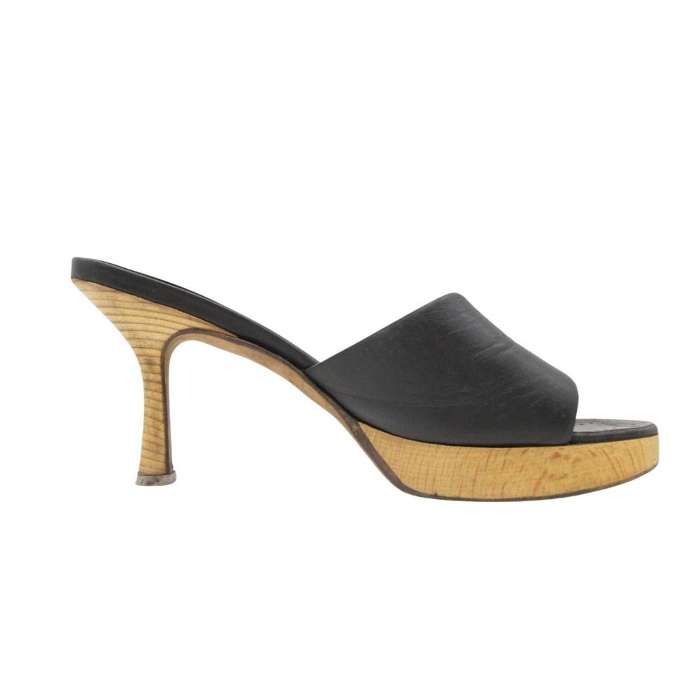 Chanel Sandals CC Logo Buckle Leather Mules High Heels Shoes Black 36 2 1 — view 2