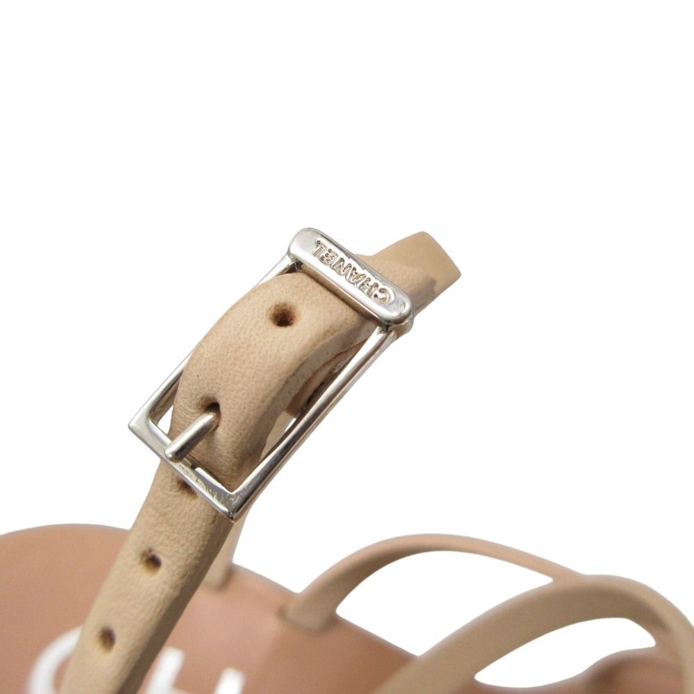 Chanel Sandals Wood Wedge Sole Ankle Strap CC Logo Beige 34c — view 7