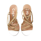 Chanel Sandals Wood Wedge Sole Ankle Strap CC Logo Beige 34c — view 2