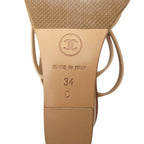 Chanel Sandals Wood Wedge Sole Ankle Strap CC Logo Beige 34c — view 6