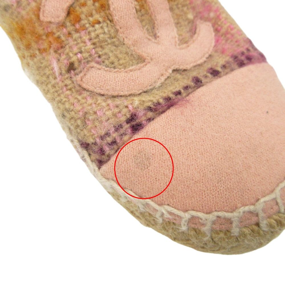 Chanel Slip on Espadrilles CC Logo Flat Shoes Hemp Wool Check Tweed Pink — view 7