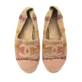 Chanel Slip on Espadrilles CC Logo Flat Shoes Hemp Wool Check Tweed Pink