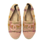 Chanel Slip on Espadrilles CC Logo Flat Shoes Hemp Wool Check Tweed Pink