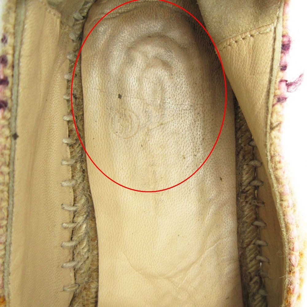 Chanel Slip on Espadrilles CC Logo Flat Shoes Hemp Wool Check Tweed Pink — view 6