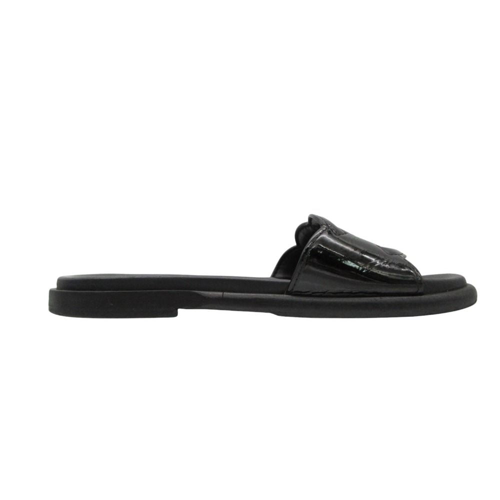 Chanel Beach Sandals Slide Flat CC Logo Enamel Patent Leather Black — view 3