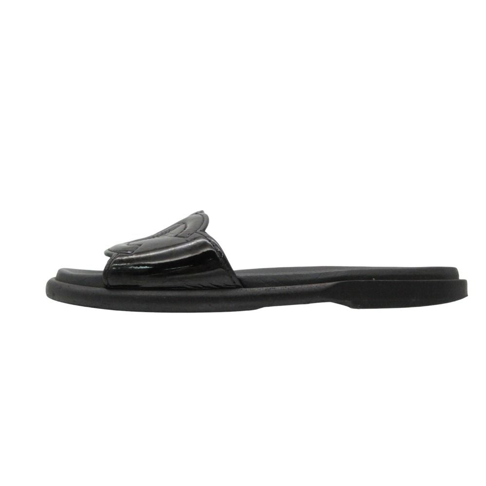 Chanel Beach Sandals Slide Flat CC Logo Enamel Patent Leather Black — view 2