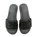 Chanel Beach Sandals Slide Flat CC Logo Enamel Patent Leather Black