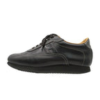 Hermes Quick Sneakers Logo Leather Shoes White Stitch Noir Black