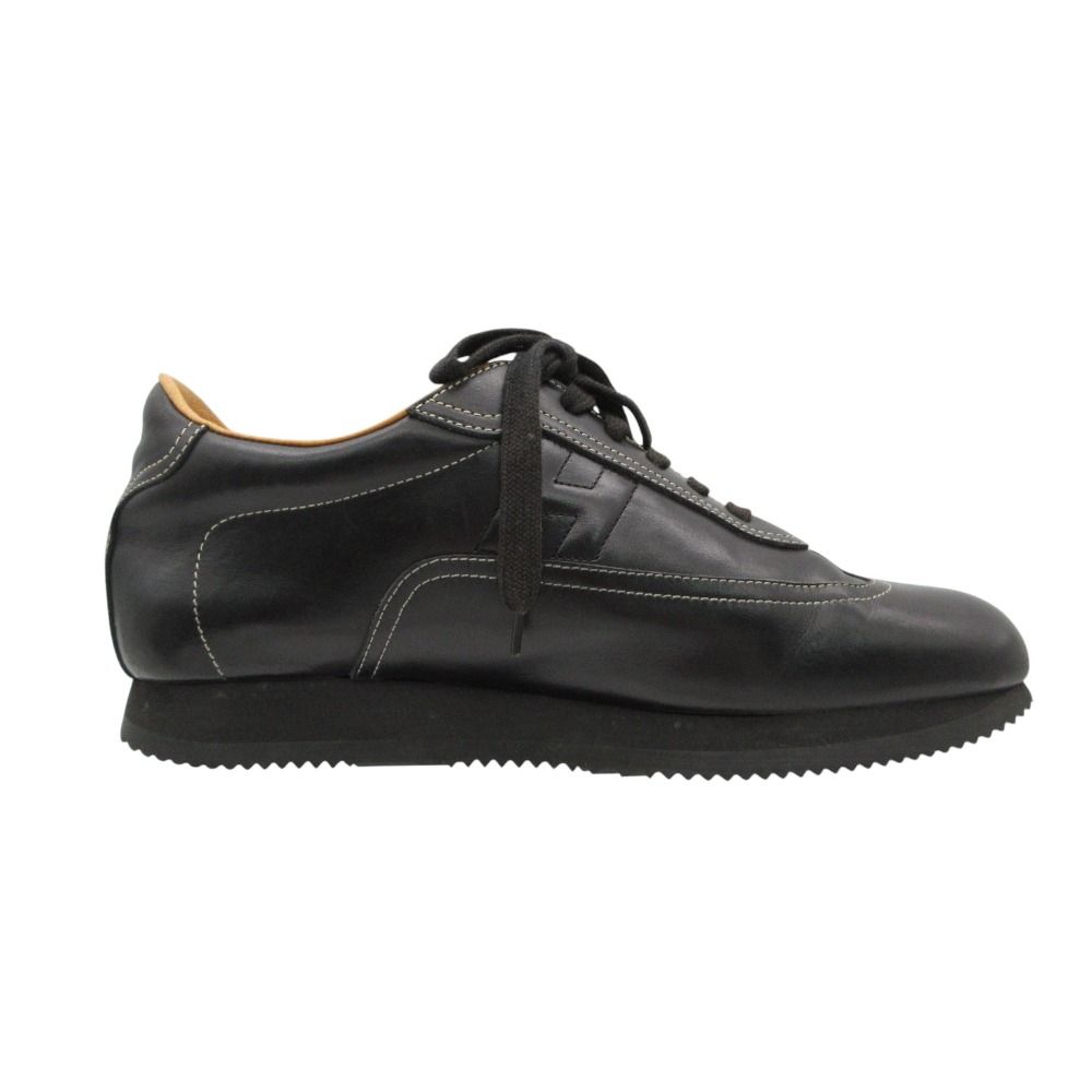 Hermes Quick Sneakers Logo Leather Shoes White Stitch Noir Black — view 2