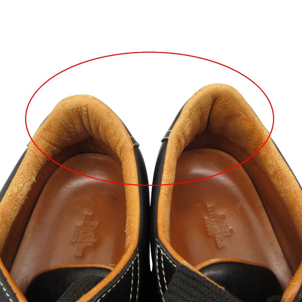 Hermes Quick Sneakers Logo Leather Shoes White Stitch Noir Black — view 7