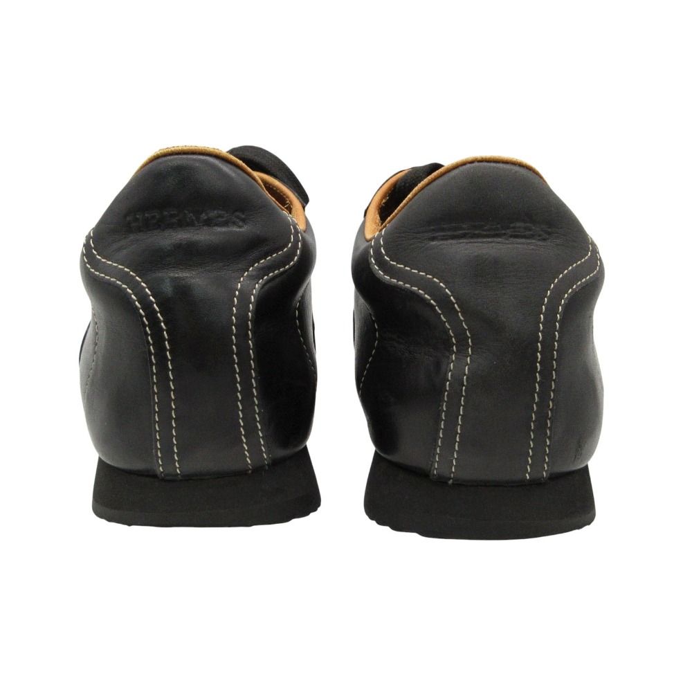 Hermes Quick Sneakers Logo Leather Shoes White Stitch Noir Black — view 9