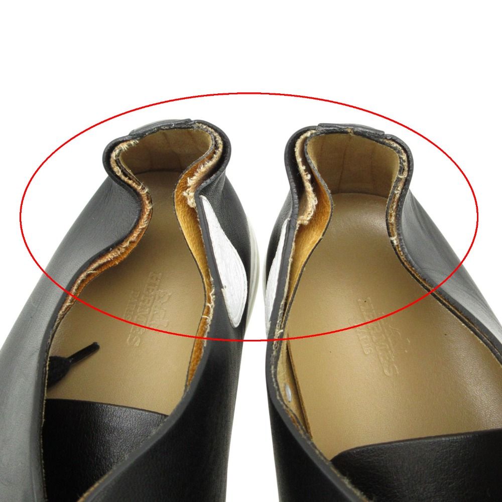Hermes Ex Bliss Sneakers Leather Shoes Logo Low Cut Black — view 9