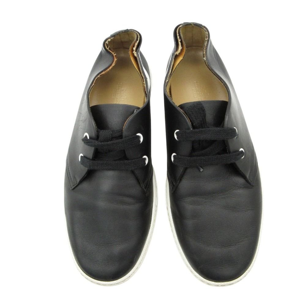 Hermes Ex Bliss Sneakers Leather Shoes Logo Low Cut Black — view 3