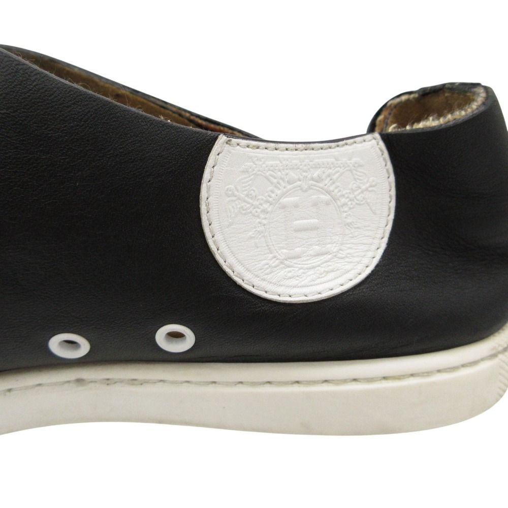 Hermes Ex Bliss Sneakers Leather Shoes Logo Low Cut Black — view 7