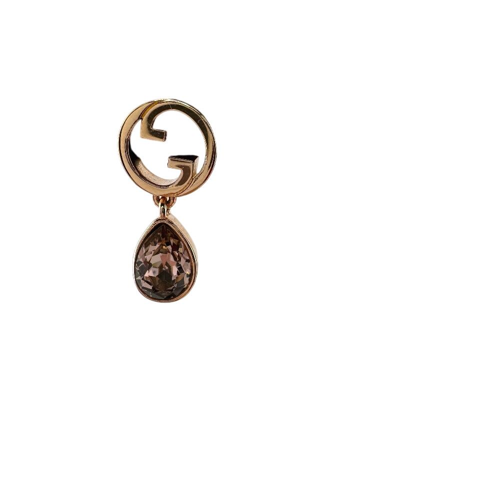 Gucci One Side Only Interlocking Crystal Drop Earrings Blanc Di Metal Pink Gold — view 7