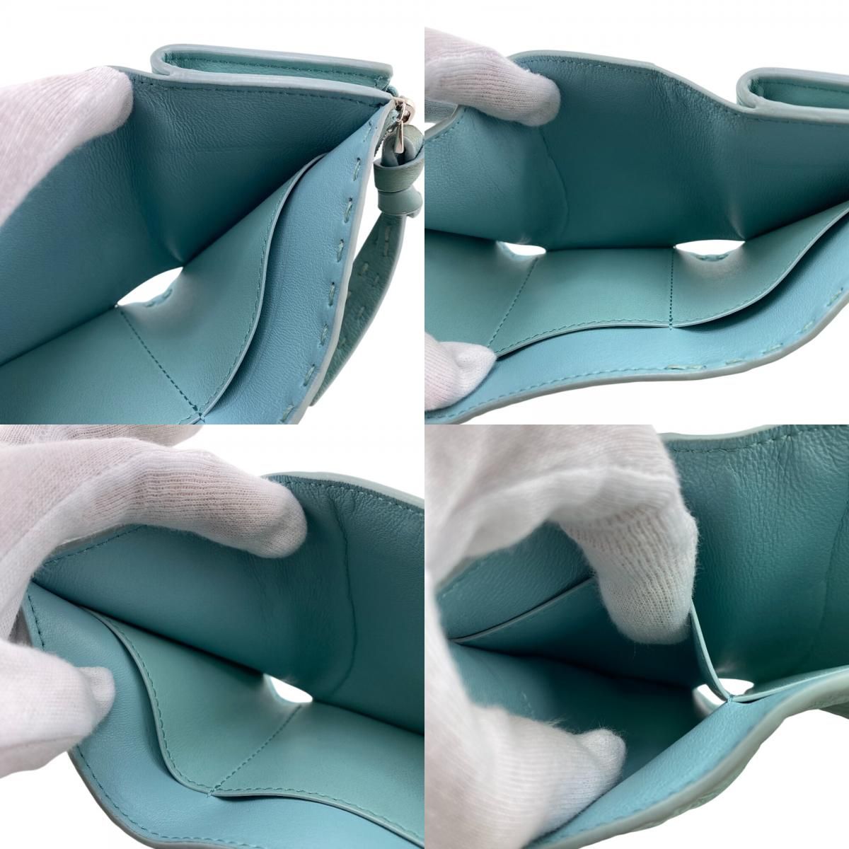 Fendi Micro L-shaped Zipper Selleria Peekaboo Leather Trifold Wallet Blue — view 5