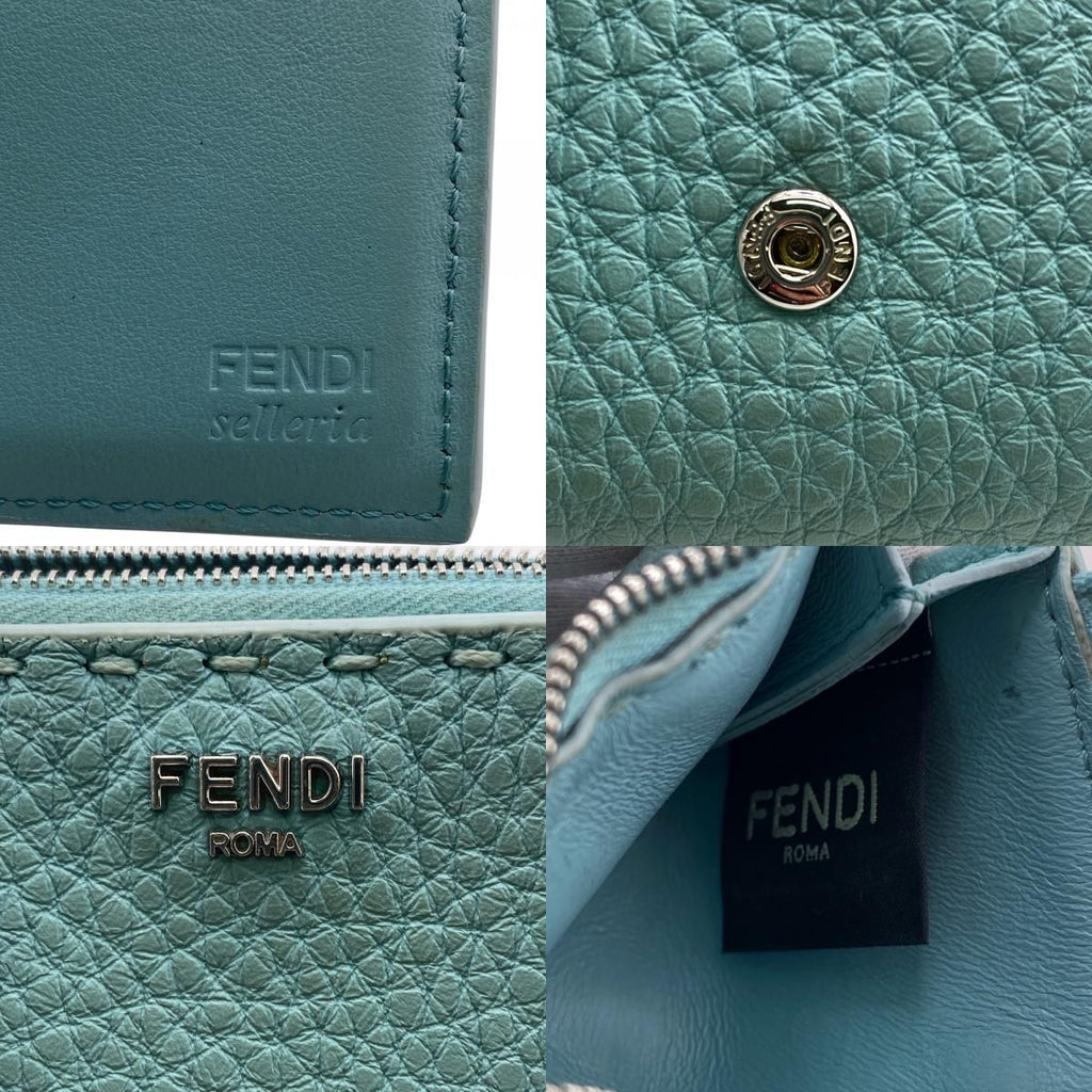 Fendi Micro L-shaped Zipper Selleria Peekaboo Leather Trifold Wallet Blue — view 8