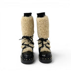 Chanel Boots Long Shoes Shearling Leather Black Beige CC Logo Processing Middle — view 2