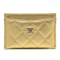Chanel Card Case CC Logo Classic Caviar Leather Gold