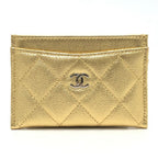 Chanel Card Case CC Logo Classic Caviar Leather Gold