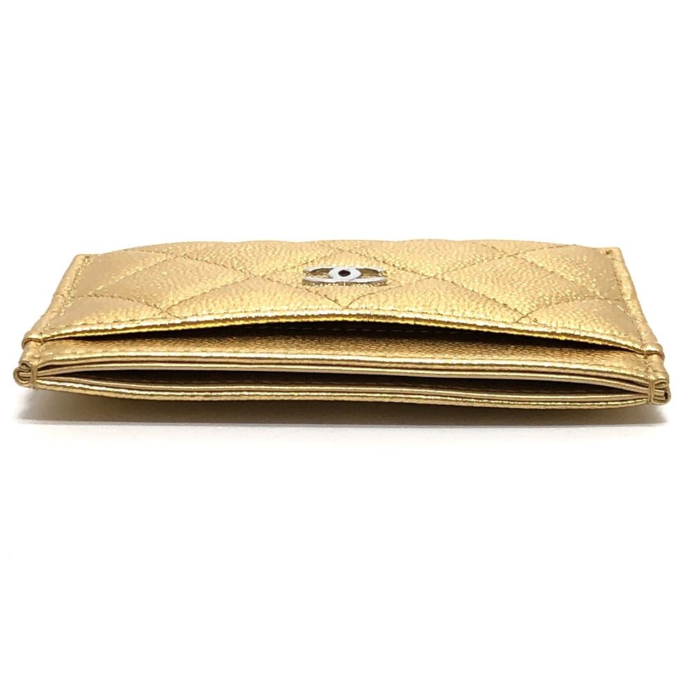 Chanel Card Case CC Logo Classic Caviar Leather Gold — view 6