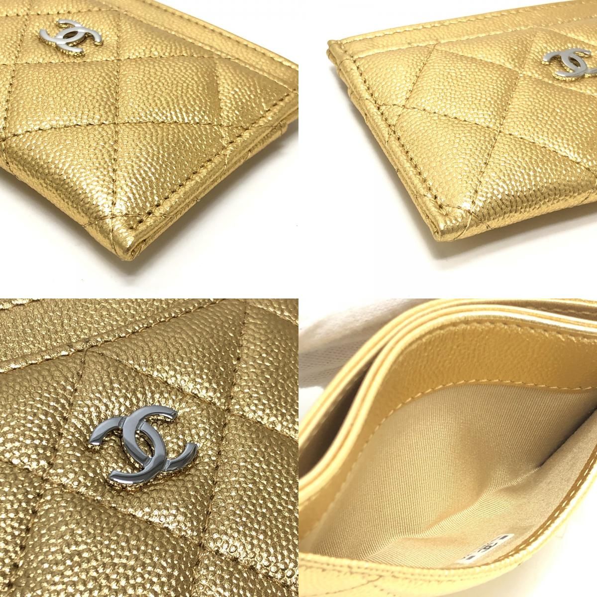 Chanel Card Case CC Logo Classic Caviar Leather Gold — view 7