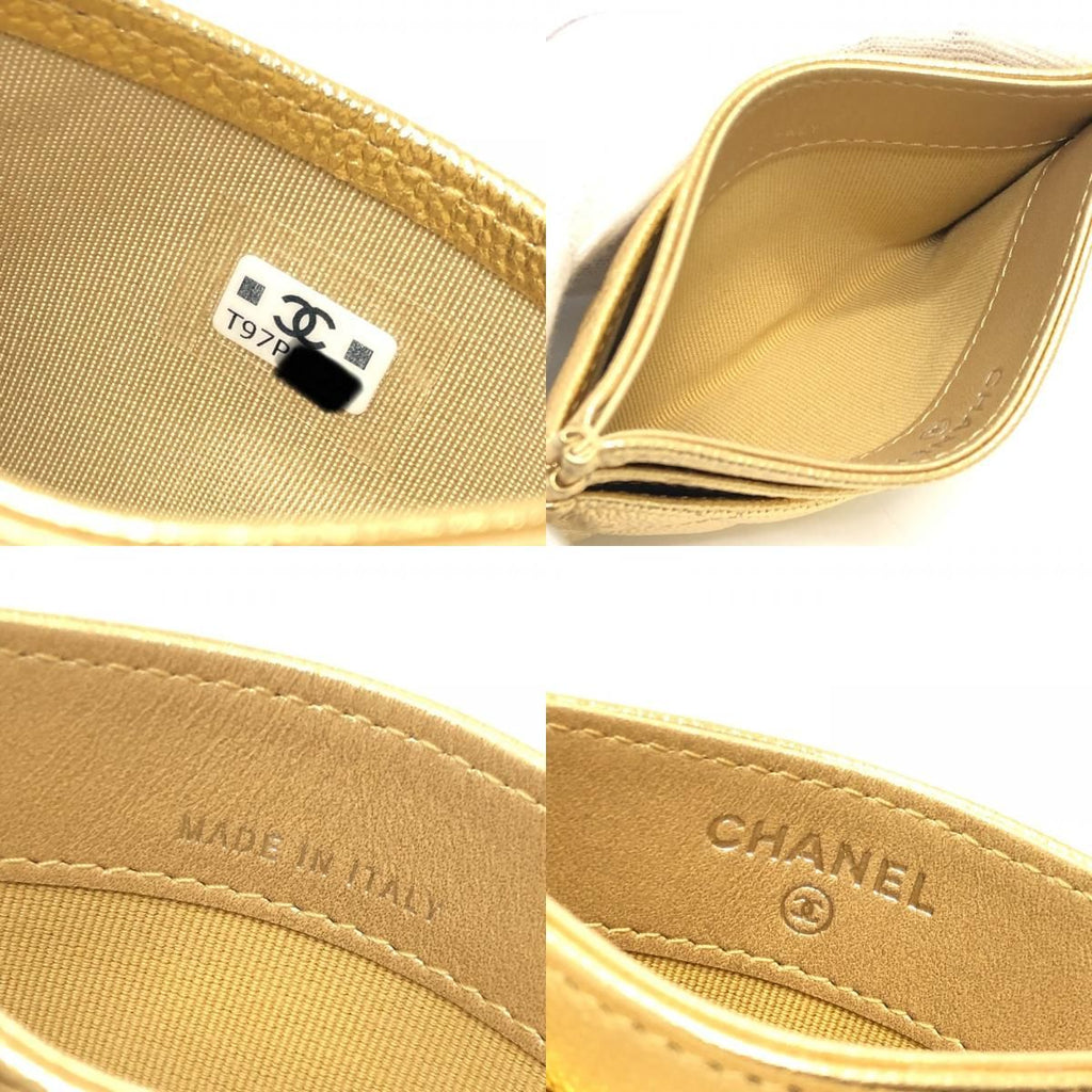 Chanel Card Case CC Logo Classic Caviar Leather Gold — view 8