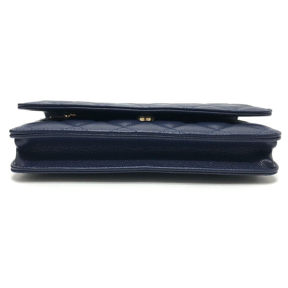 Chanel Shoulder Bag CC Logo Classic Caviar Leather Blue — view 5