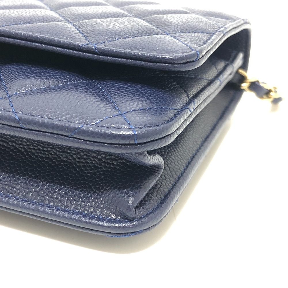 Chanel Shoulder Bag CC Logo Classic Caviar Leather Blue — view 6