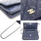 Chanel Shoulder Bag CC Logo Classic Caviar Leather Blue — view 7
