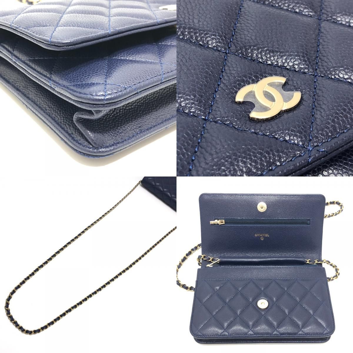 Chanel Shoulder Bag CC Logo Classic Caviar Leather Blue — view 7