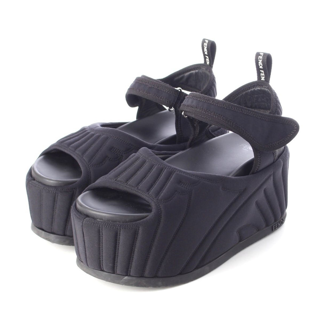 Fendi Fabric Logo Platform Sandals Black