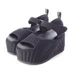 Fendi Fabric Logo Platform Sandals Black