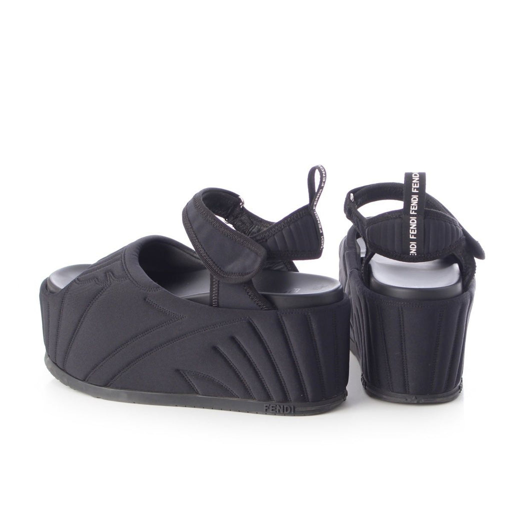 Fendi Fabric Logo Platform Sandals Black — view 4