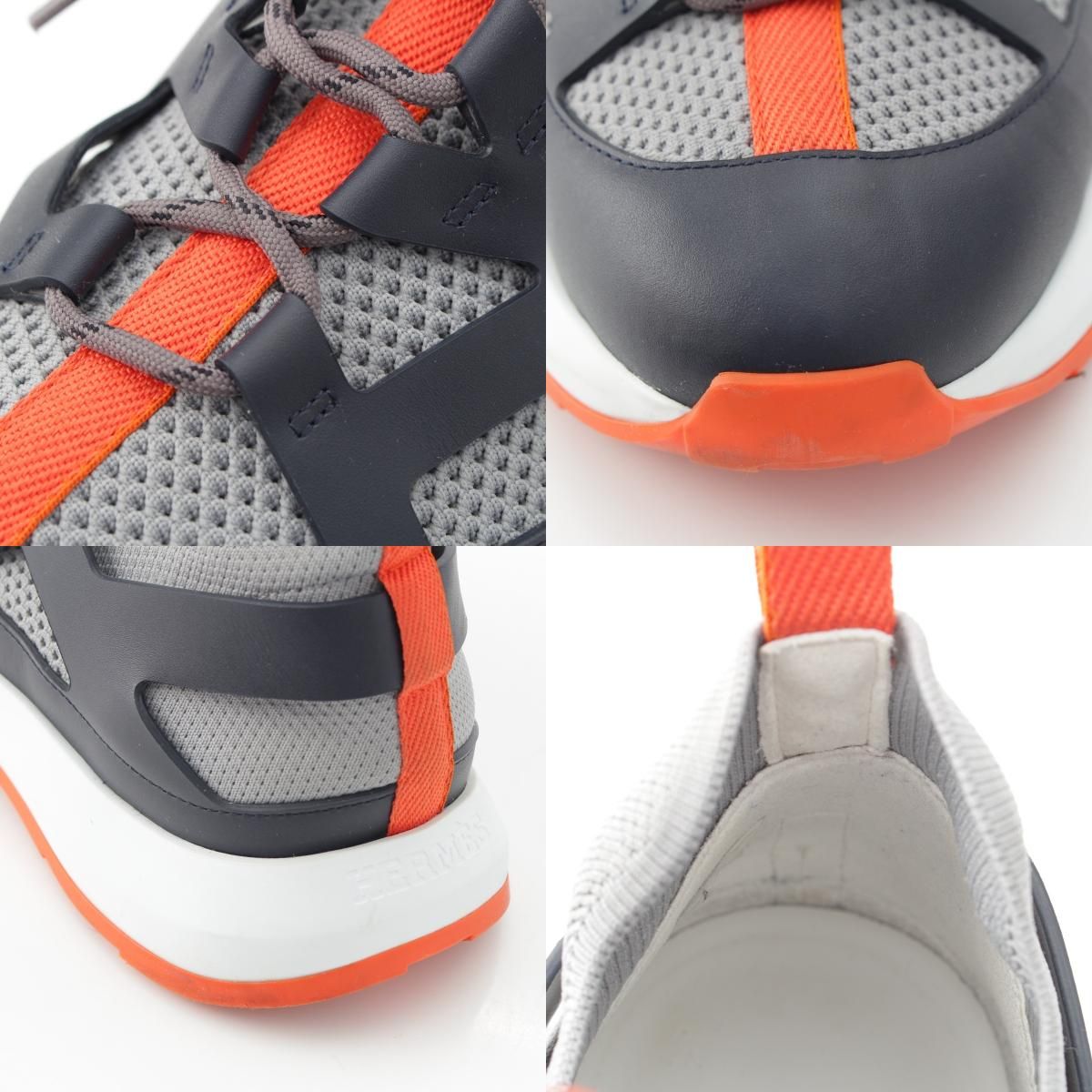 Hermes Katana Leather Mesh Low Cut Sneakers Gray — view 9