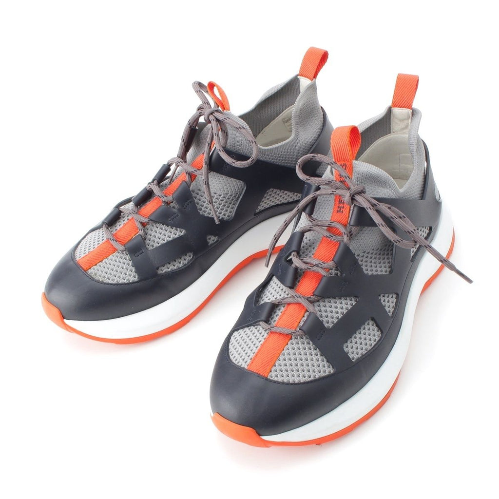 Hermes Katana Leather Mesh Low Cut Sneakers Gray