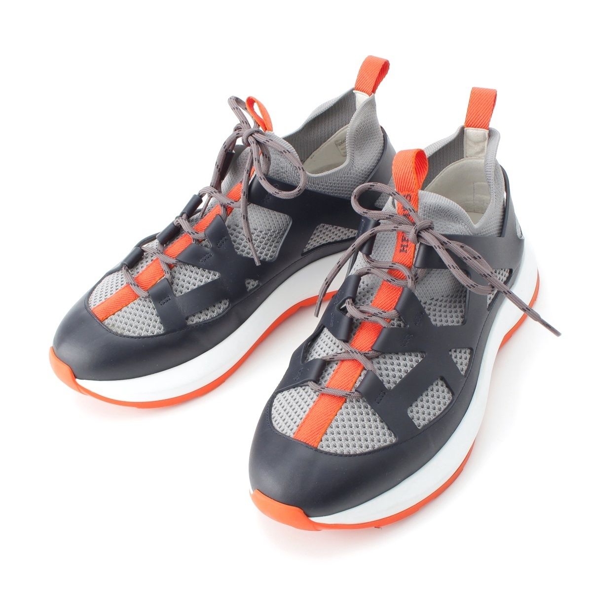 Hermes Katana Leather Mesh Low Cut Sneakers Gray