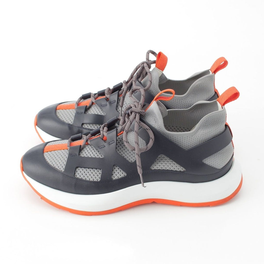 Hermes Katana Leather Mesh Low Cut Sneakers Gray — view 3