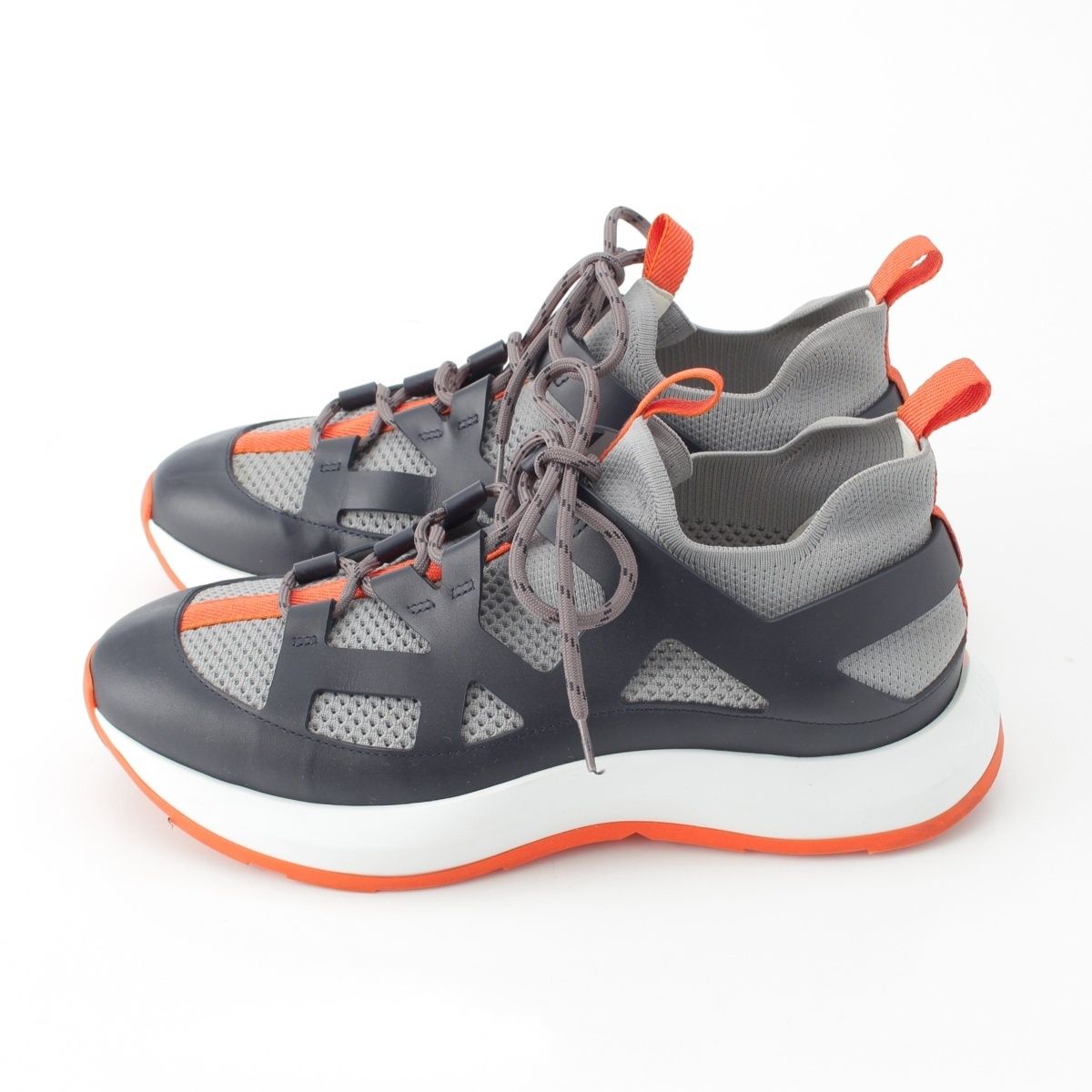 Hermes Katana Leather Mesh Low Cut Sneakers Gray — view 3
