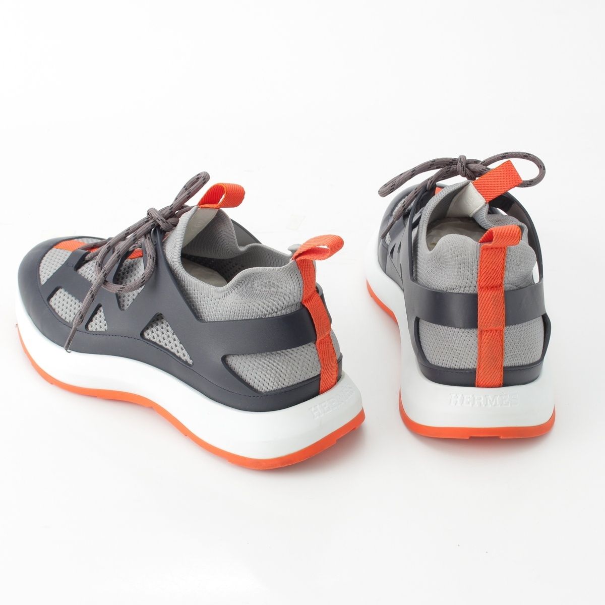 Hermes Katana Leather Mesh Low Cut Sneakers Gray — view 4