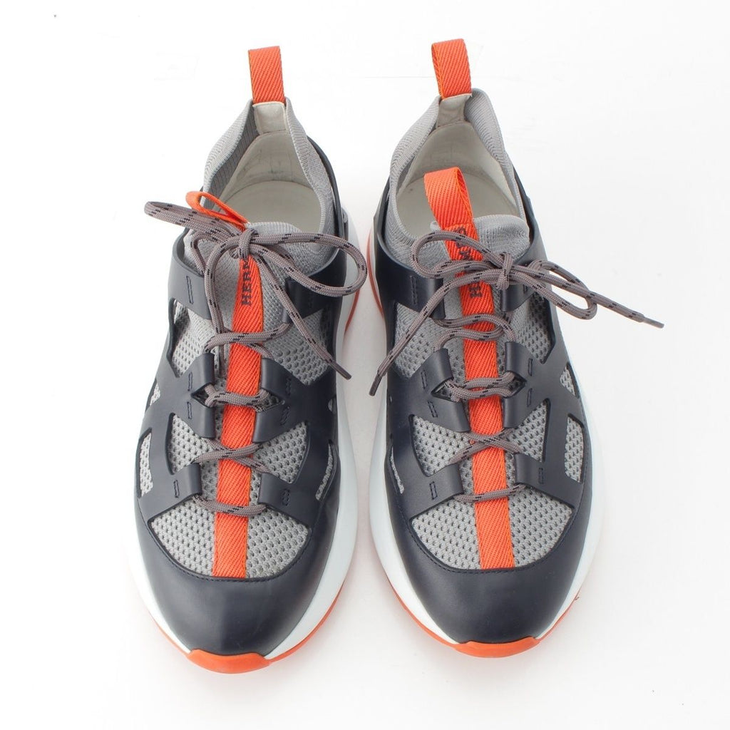 Hermes Katana Leather Mesh Low Cut Sneakers Gray — view 2