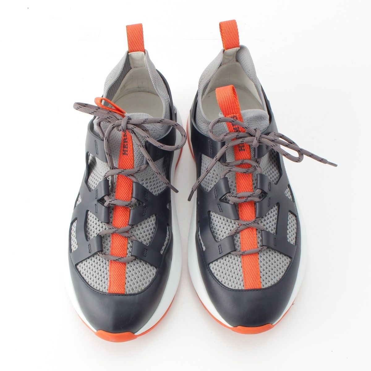 Hermes Katana Leather Mesh Low Cut Sneakers Gray — view 2
