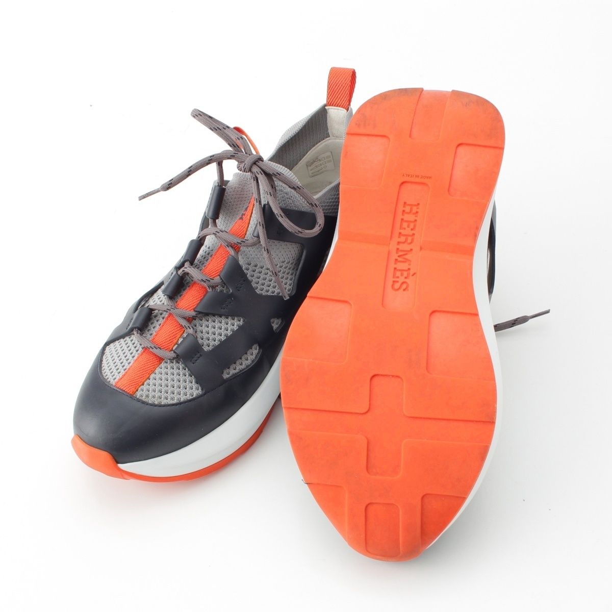 Hermes Katana Leather Mesh Low Cut Sneakers Gray — view 5