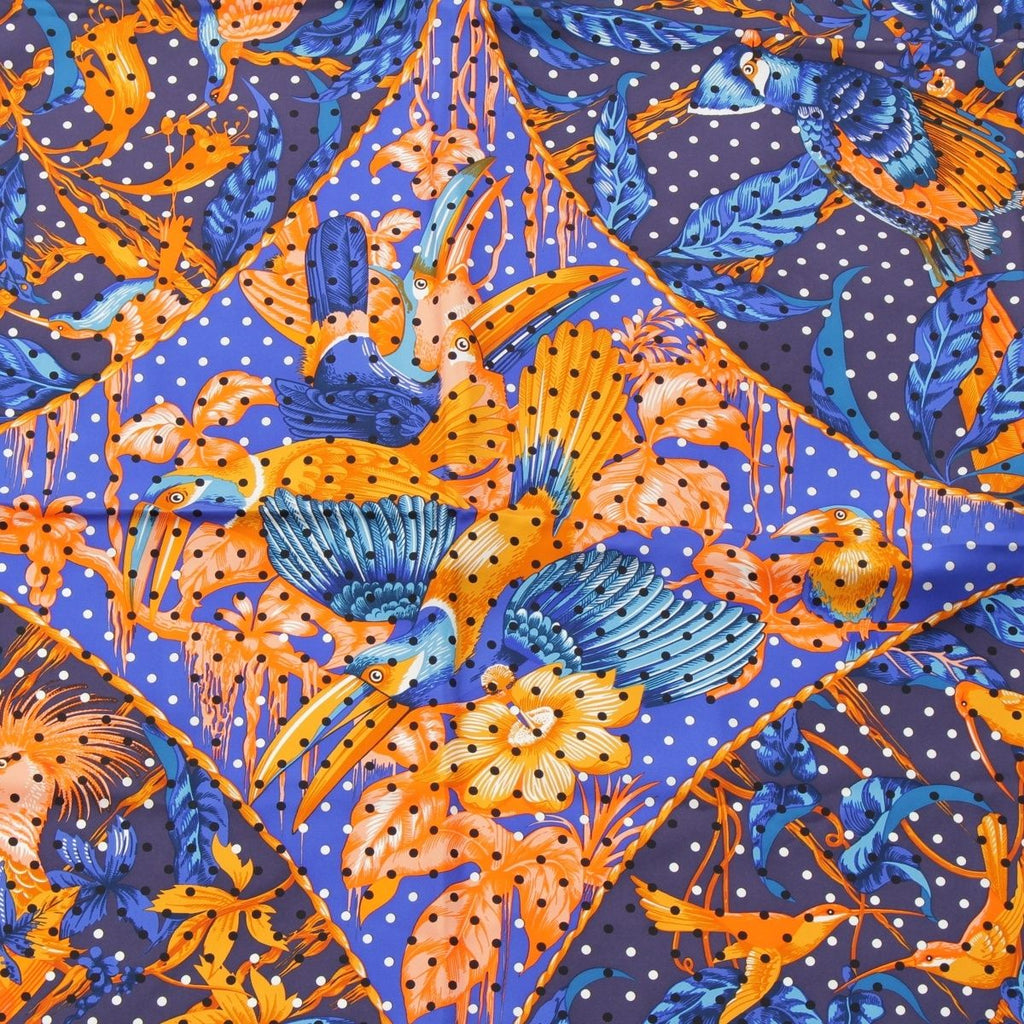 Hermes Carre 140 Silk Tropiques Tropical Scarf Blue Orange — view 6