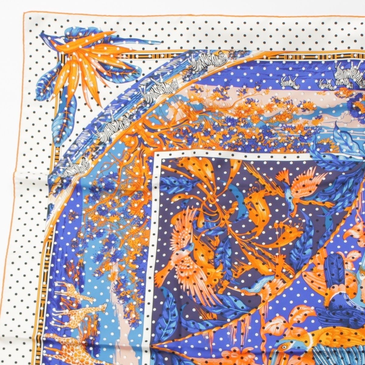 Hermes Carre 140 Silk Tropiques Tropical Scarf Blue Orange — view 2