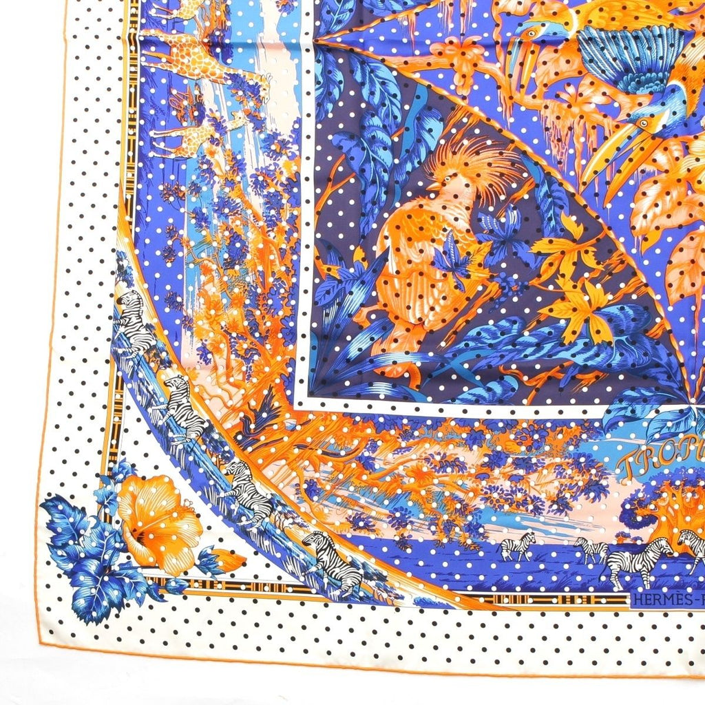 Hermes Carre 140 Silk Tropiques Tropical Scarf Blue Orange — view 4