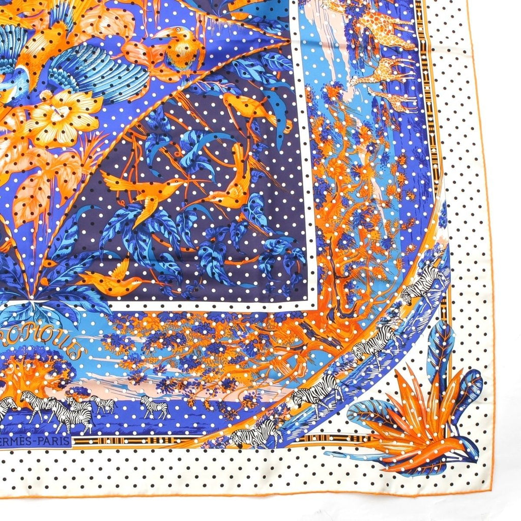 Hermes Carre 140 Silk Tropiques Tropical Scarf Blue Orange — view 5
