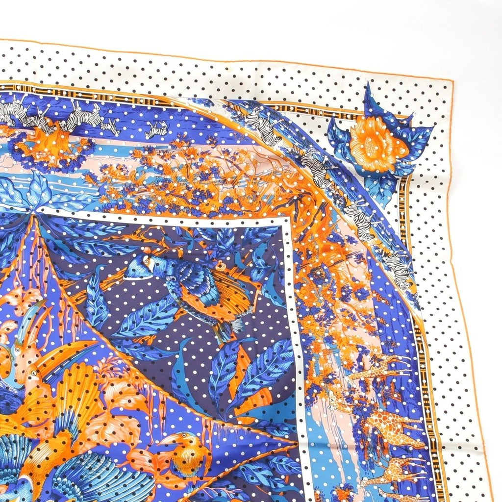 Hermes Carre 140 Silk Tropiques Tropical Scarf Blue Orange — view 3